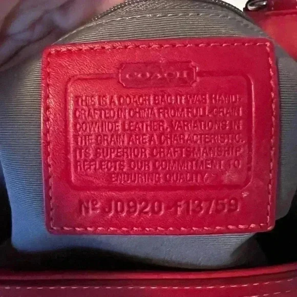 Coach Ashley Red Leather Double Handle Zipper Closure Tote Shoulder Bag - Picture 6 of 7